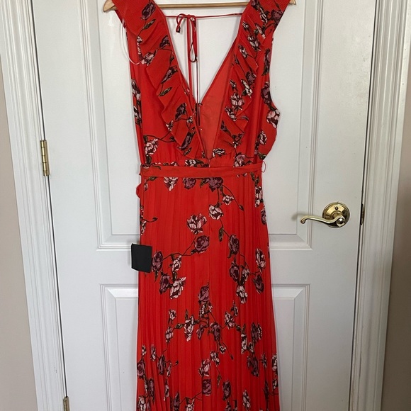 Lulu’s Loved By You Red Orange Floral Print Pleated Chiffon Maxi Dress, XL, NWT - Picture 4 of 5
